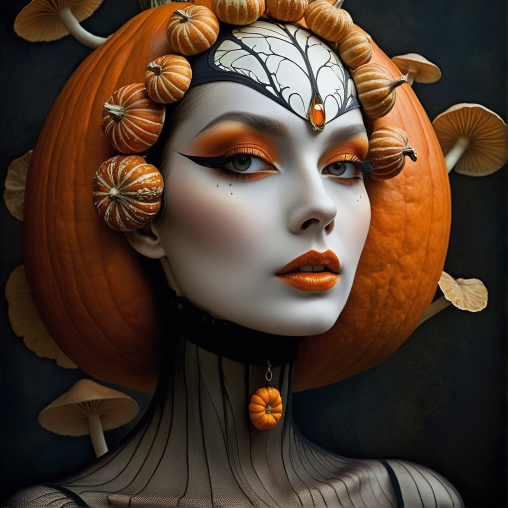 Pumpkin Headpiece with Bold Autumn Makeup Design