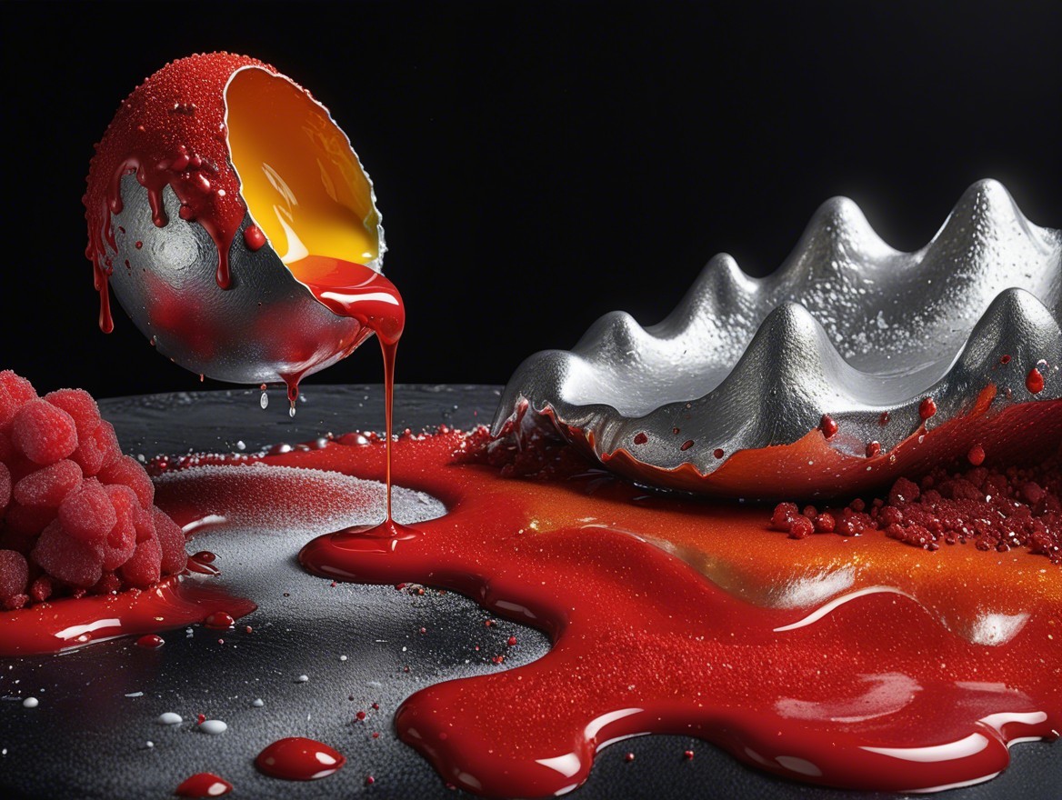 Silver Bowl Overflowing with Glossy Red Liquid
