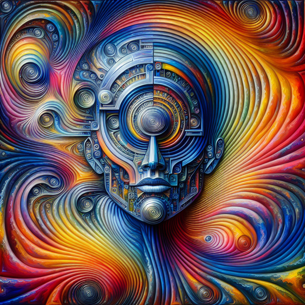 Abstract Humanoid Face with Vibrant Colors and Patterns