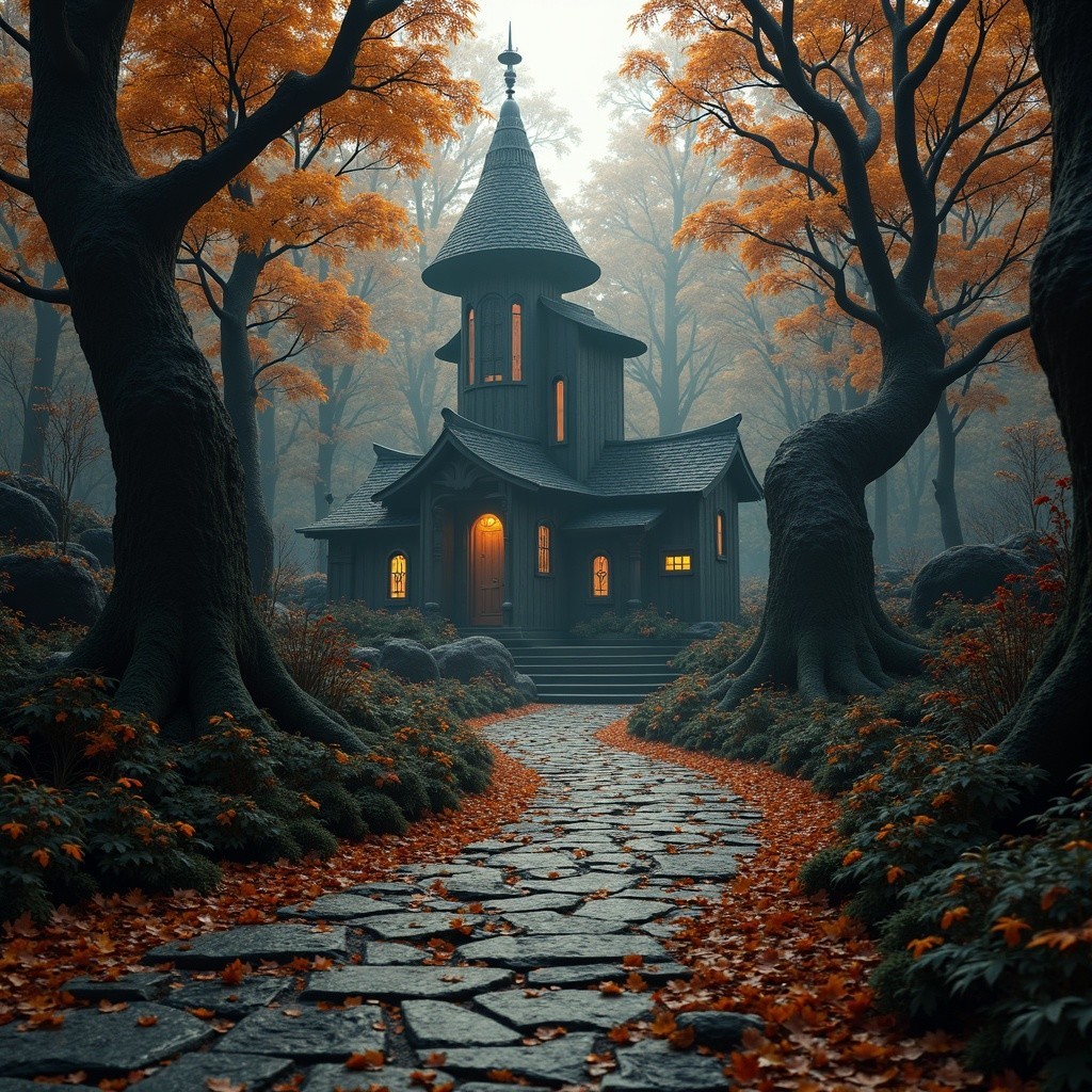 Mystical Wooden House in Enchanting Forest Setting