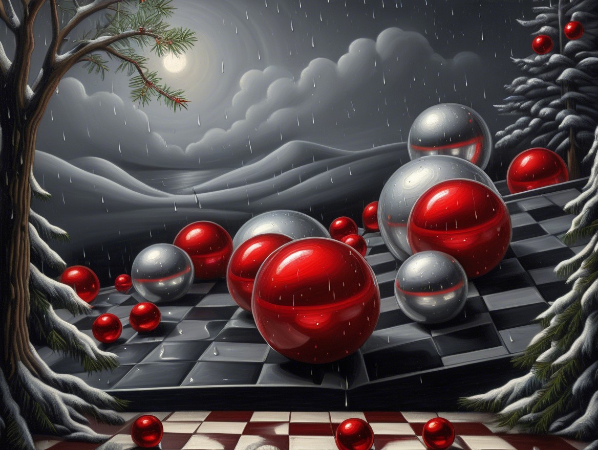 Surreal Landscape with Warped Chessboard and Spheres
