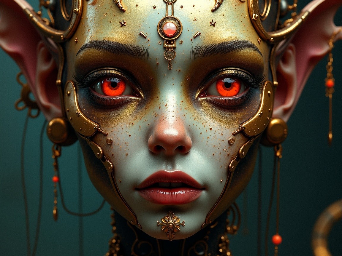 Otherworldly figure with red eyes and glowing skin