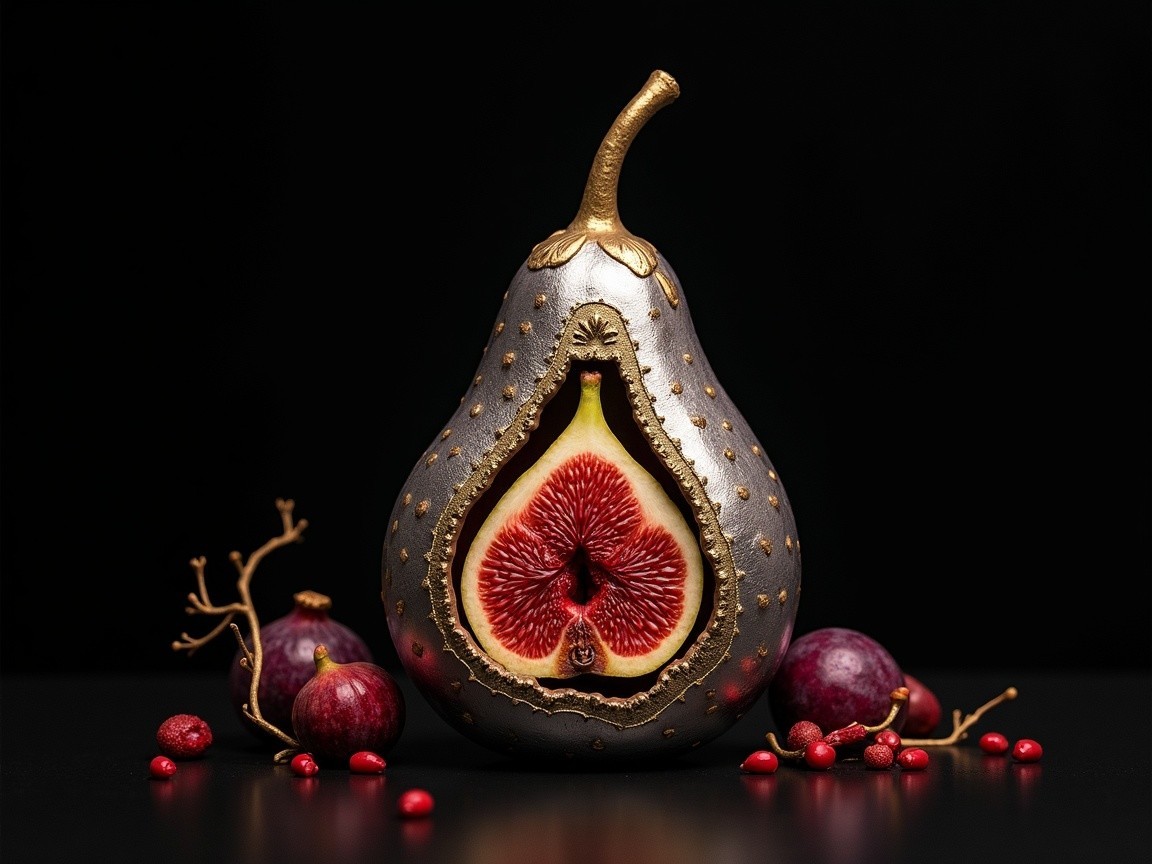 Still Life of a Half-Cut Fig with Surrounding Fruits