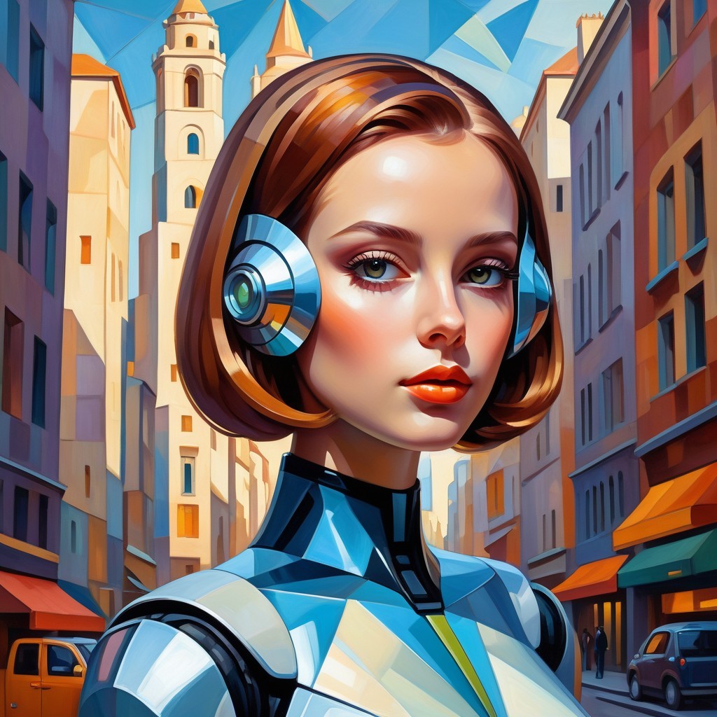 Futuristic Female Figure in Urban Architectural Setting
