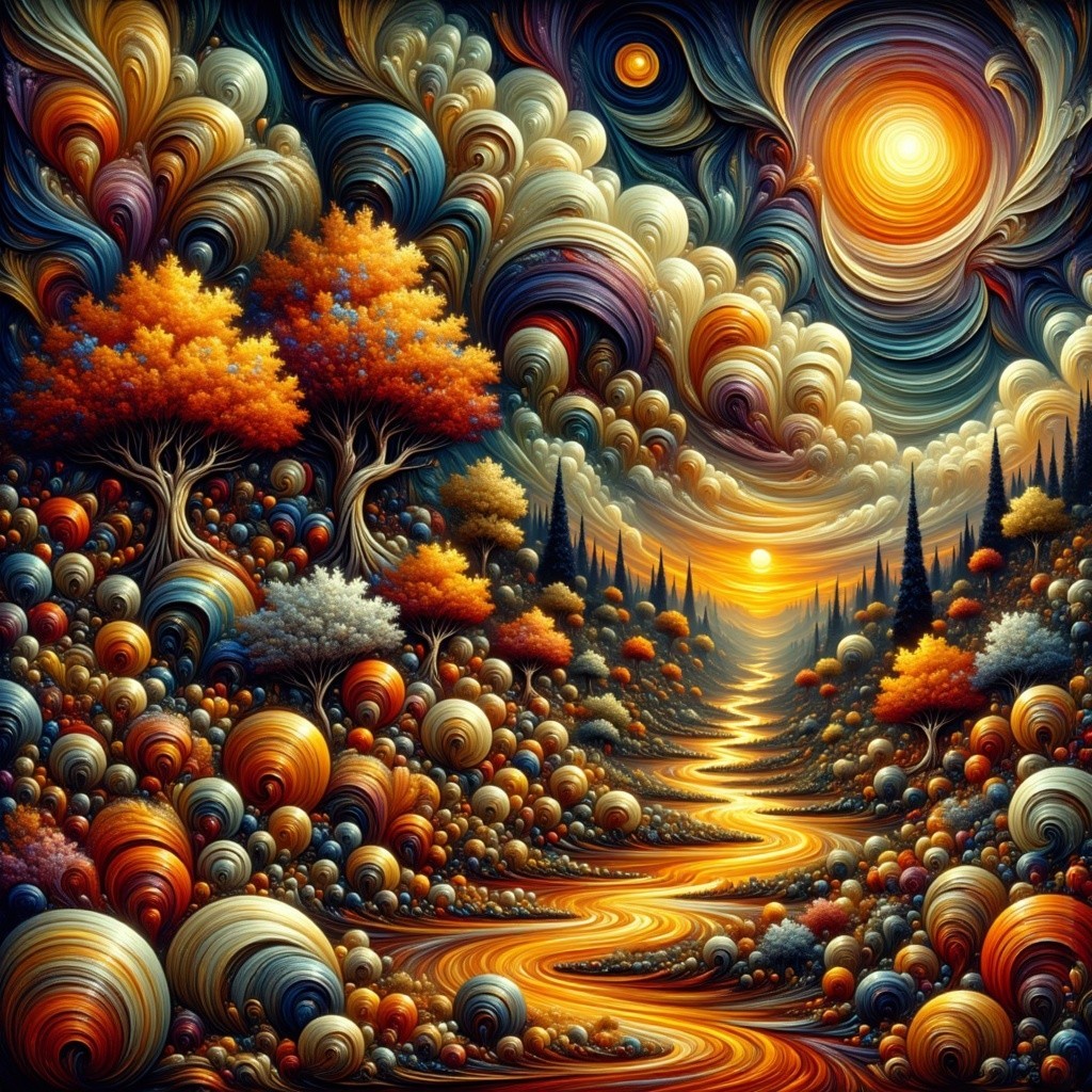 Vibrant Sunset Landscape with Autumn Foliage and River