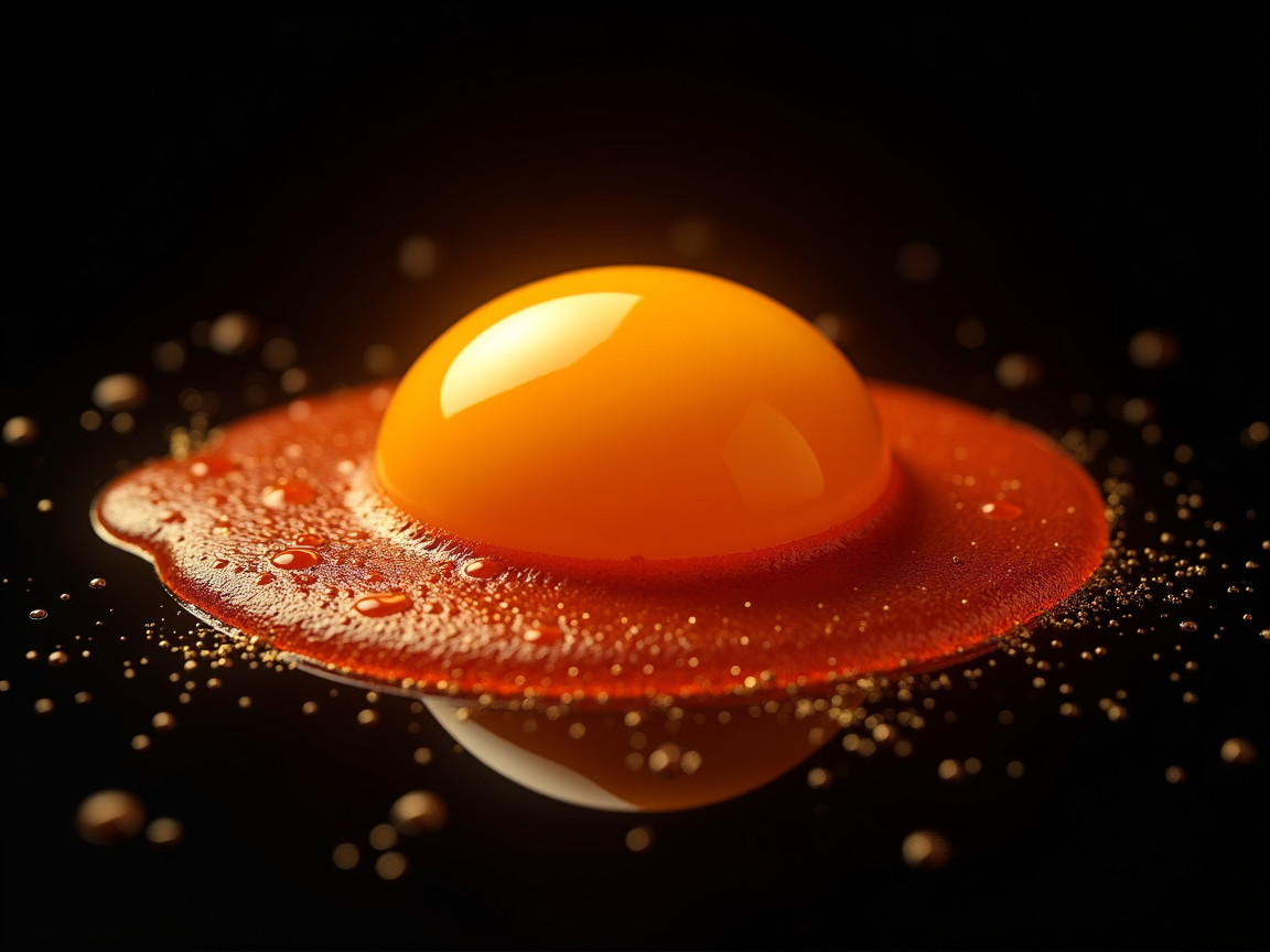 Golden Egg Yolk on Shimmering Red Surface