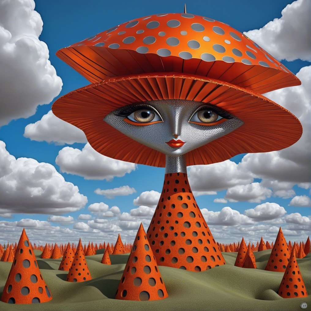 Surreal Landscape with Giant Figure and Vibrant Colors