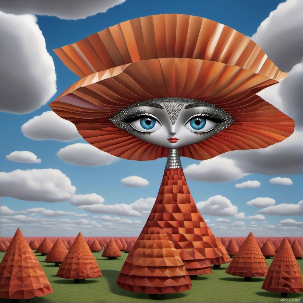 Surreal Landscape with Flower-Like Towering Figure