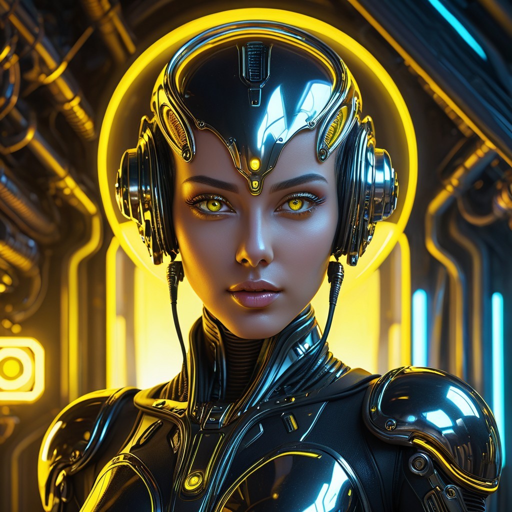 Futuristic humanoid character with metallic features