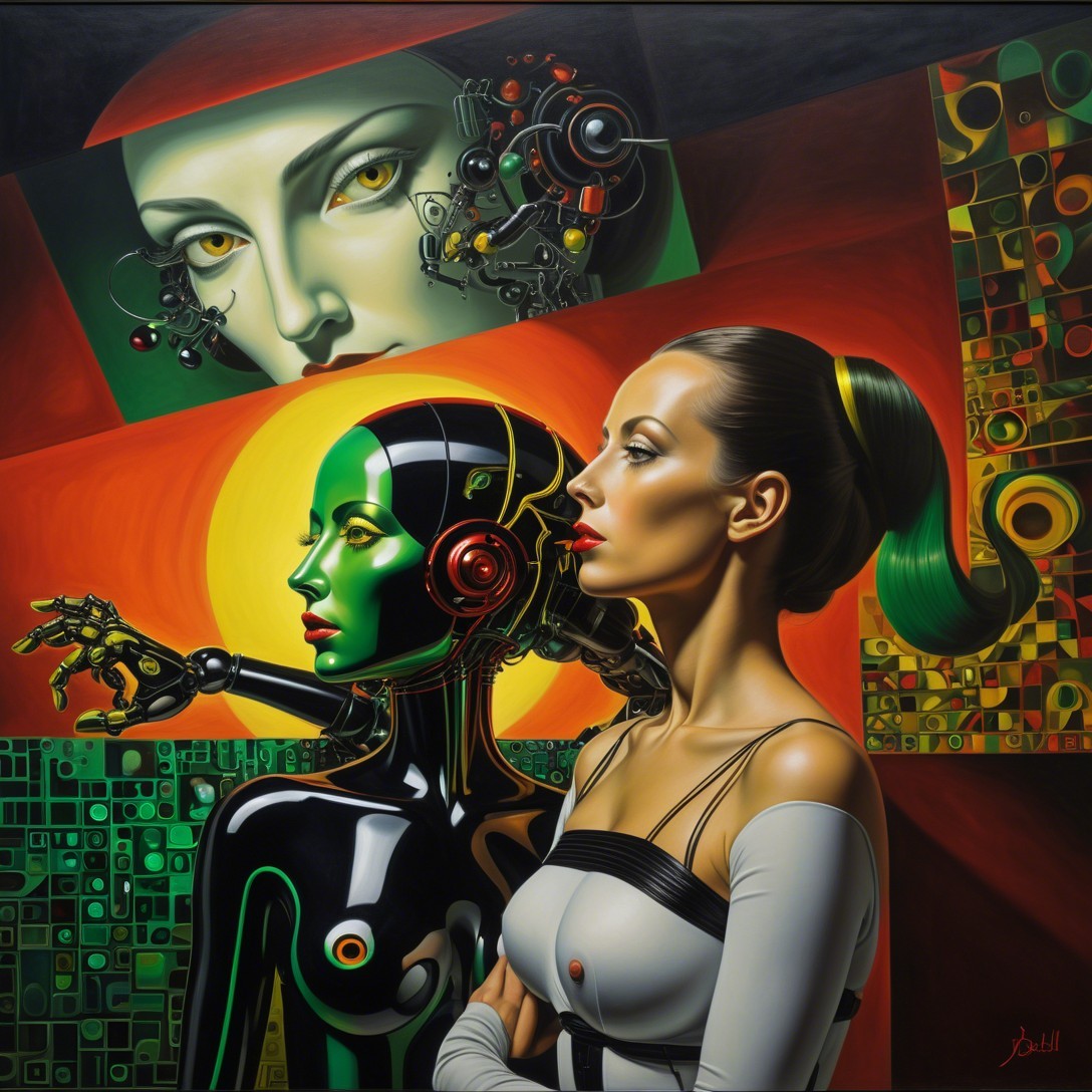 Futuristic Cyborg Woman in Pop Art Digital Painting