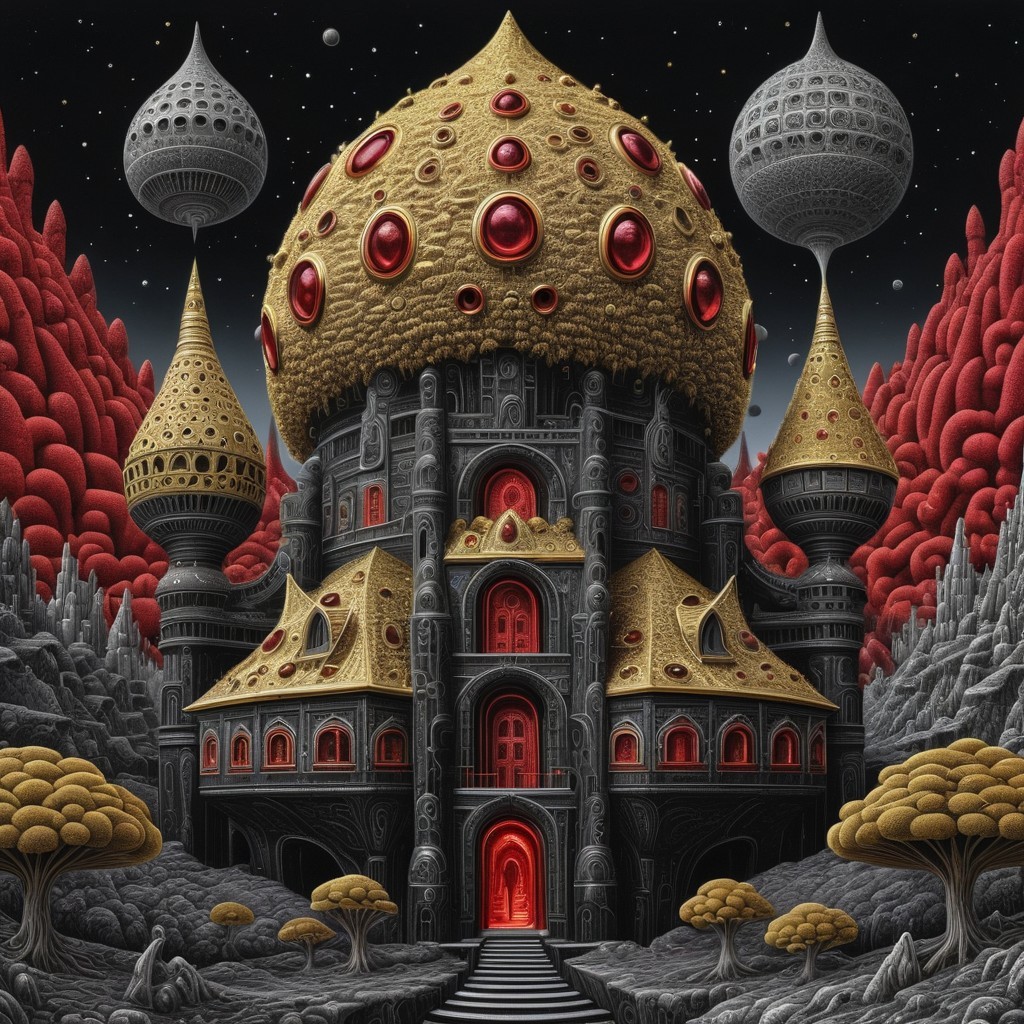 Fantastical Castle with Golden Domes and Starry Sky