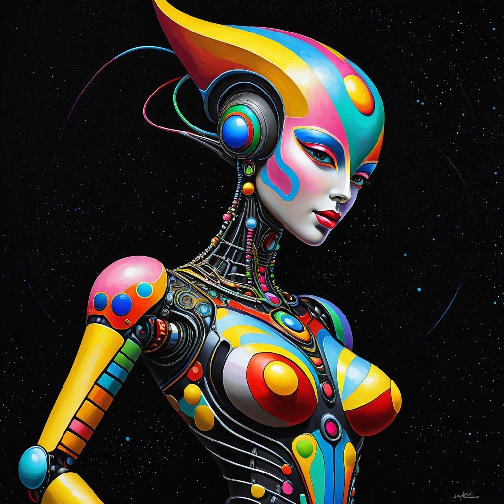 Vibrant Humanoid Robot with Colorful Design Elements