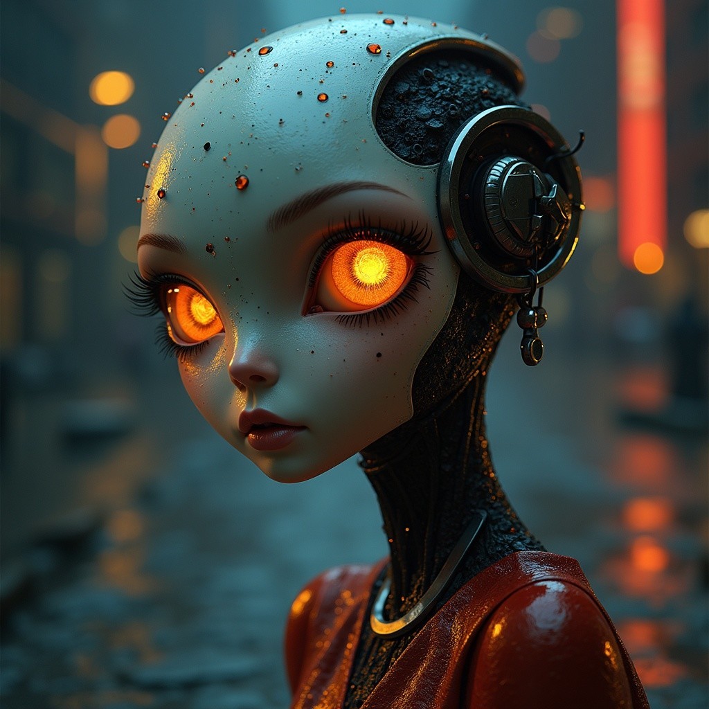 Futuristic Humanoid Figure in Urban Environment
