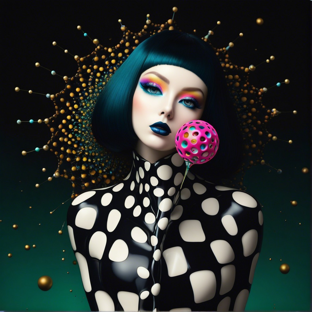 Striking Figure in Polka-Dotted Bodysuit with Halo