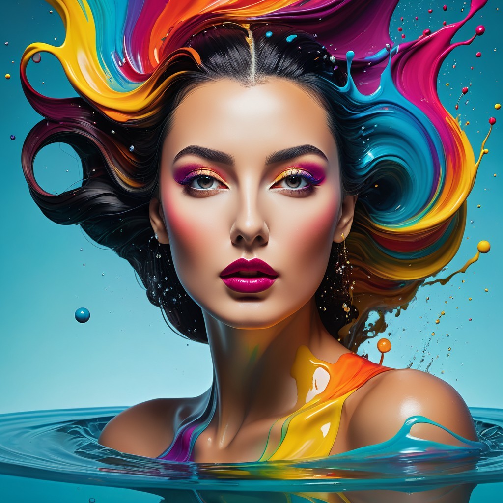 Portrait of a Woman in Colorful Water and Paint
