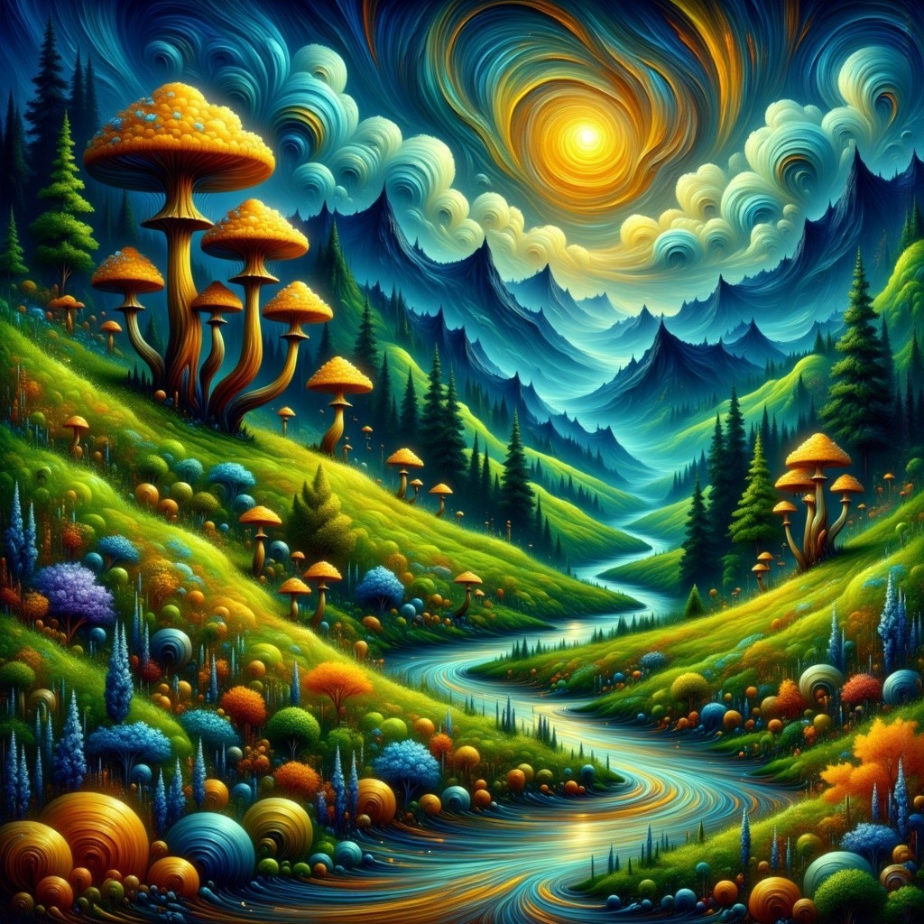 Surreal Landscape with Vivid Colors and Patterns