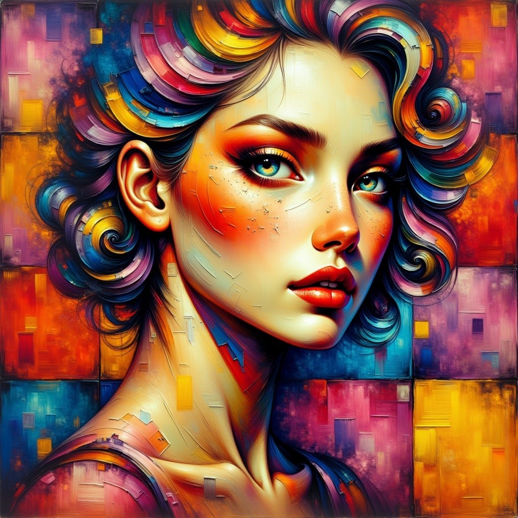 Vibrant Portrait of a Young Woman with Colorful Features