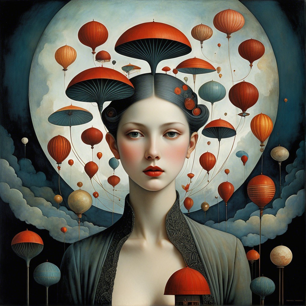 Portrait of a Young Woman with Whimsical Elements
