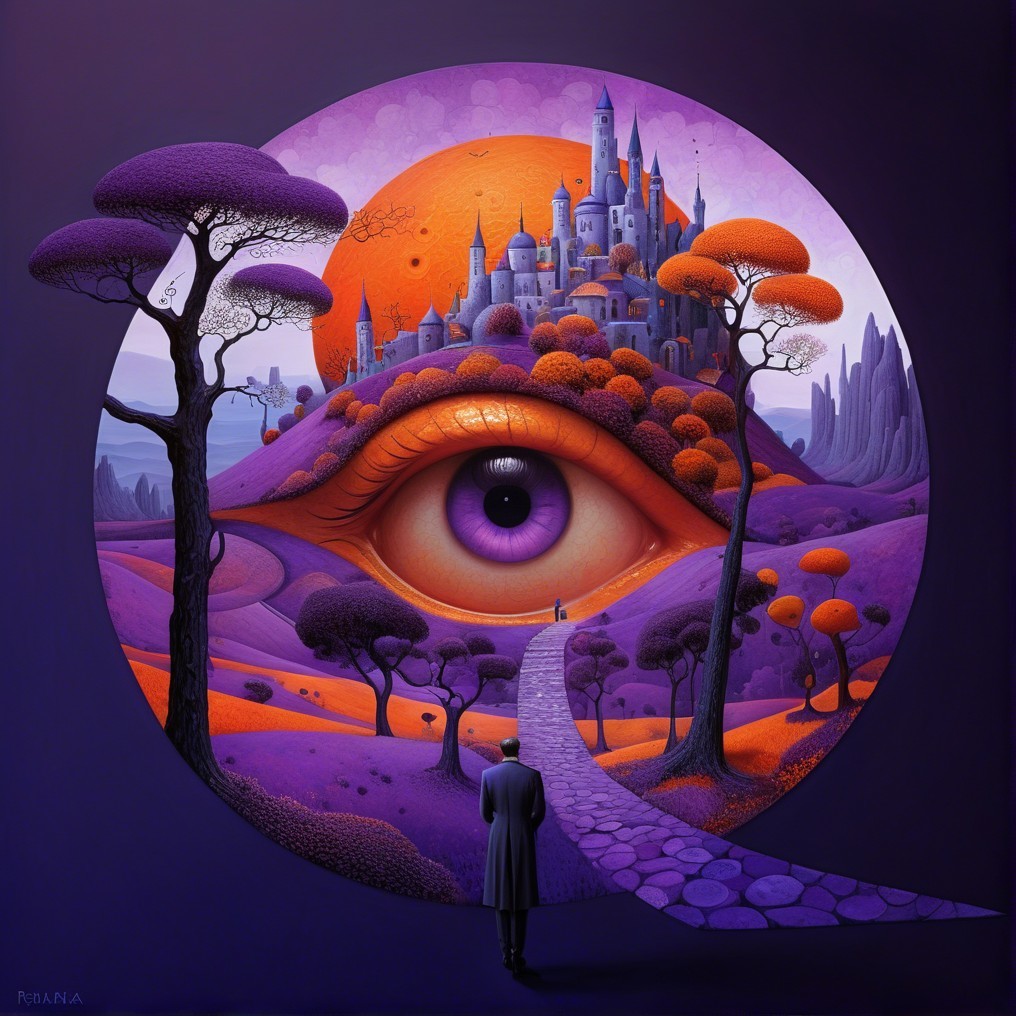 Surreal Landscape Within a Stylized Eye Illustration