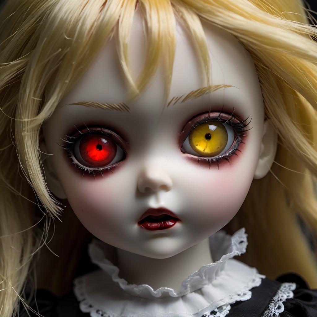 Gothic Doll with Porcelain Skin and Dramatic Features
