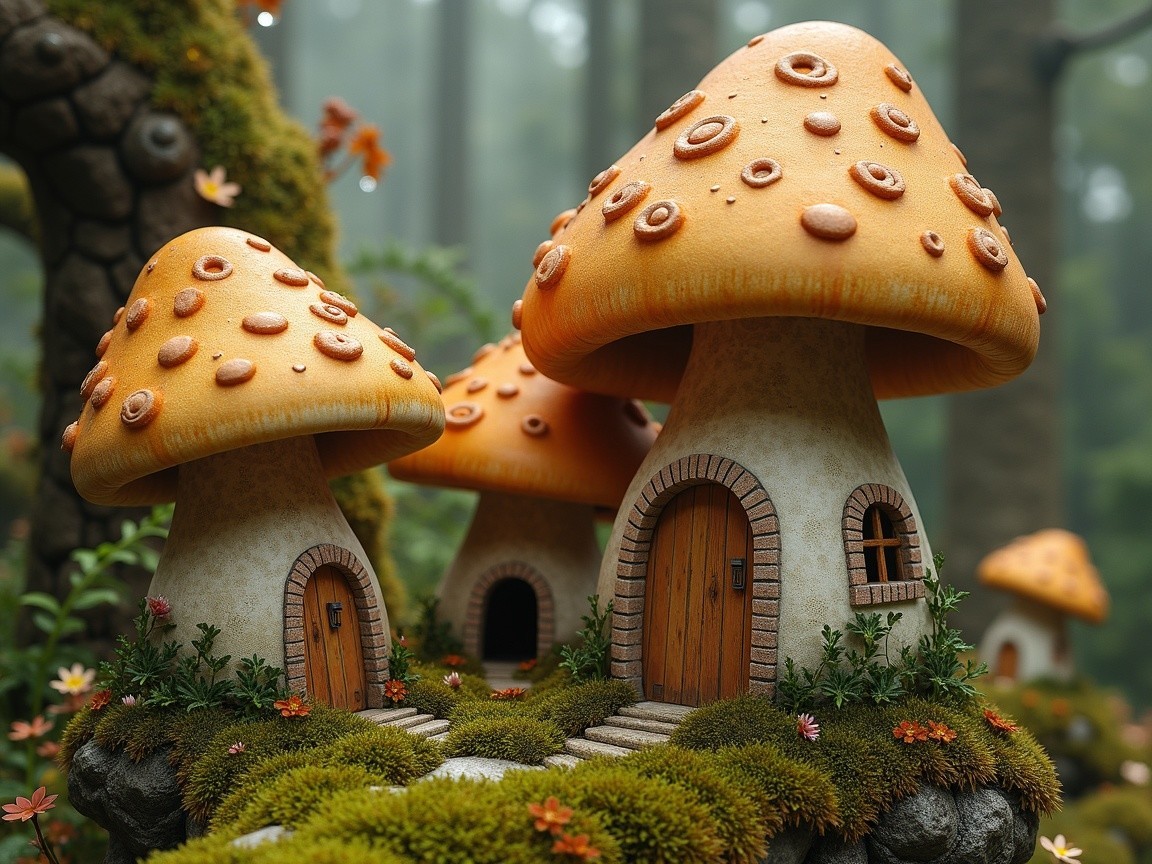 Whimsical Mushroom-Shaped Houses in Enchanted Forest