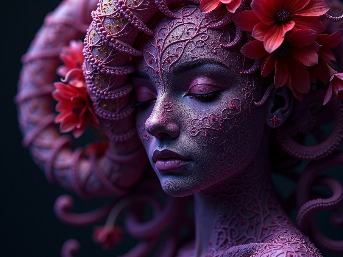 Surreal Portrait of Woman with Purple Body Art