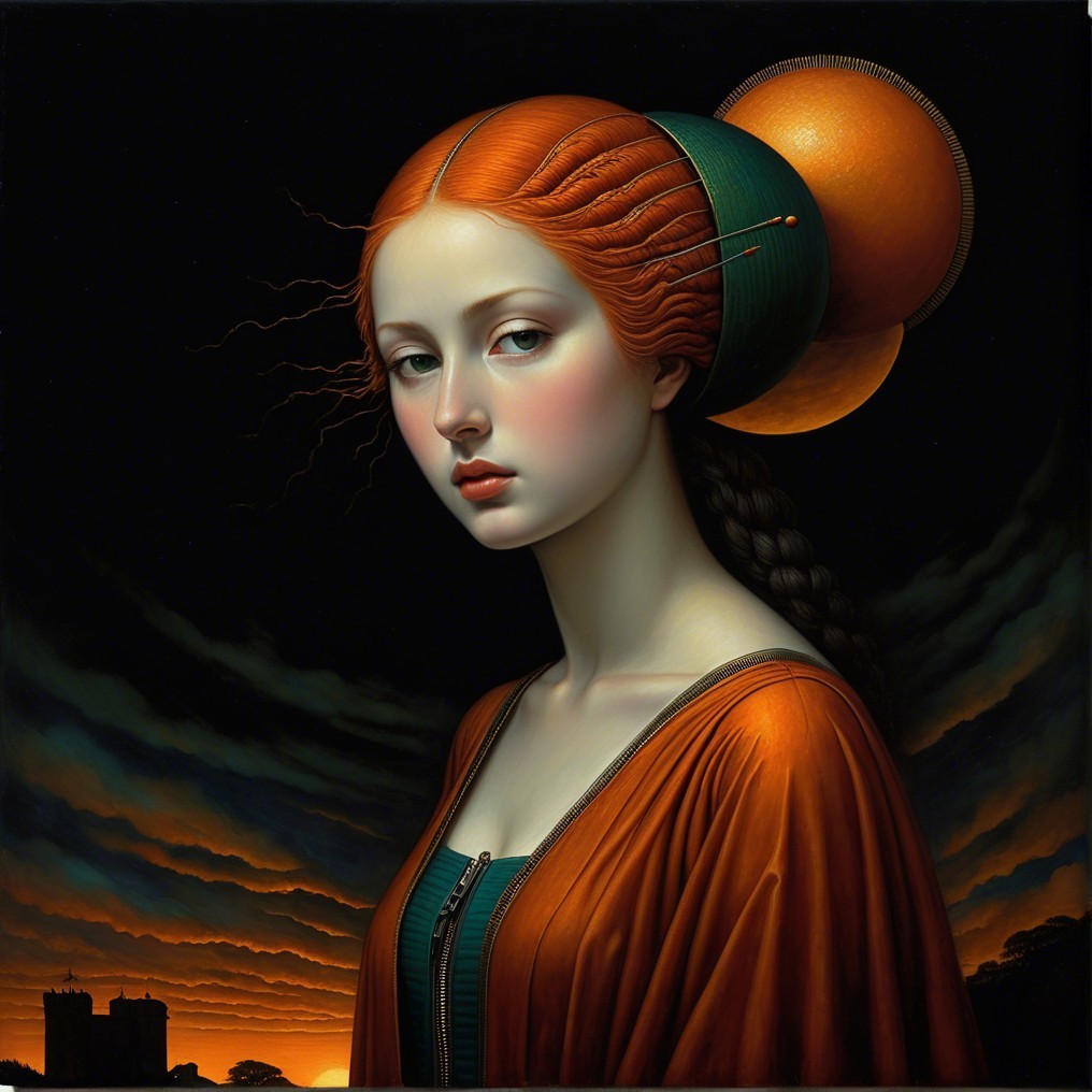 Portrait of a Young Woman with Red Hair in Orange Gown