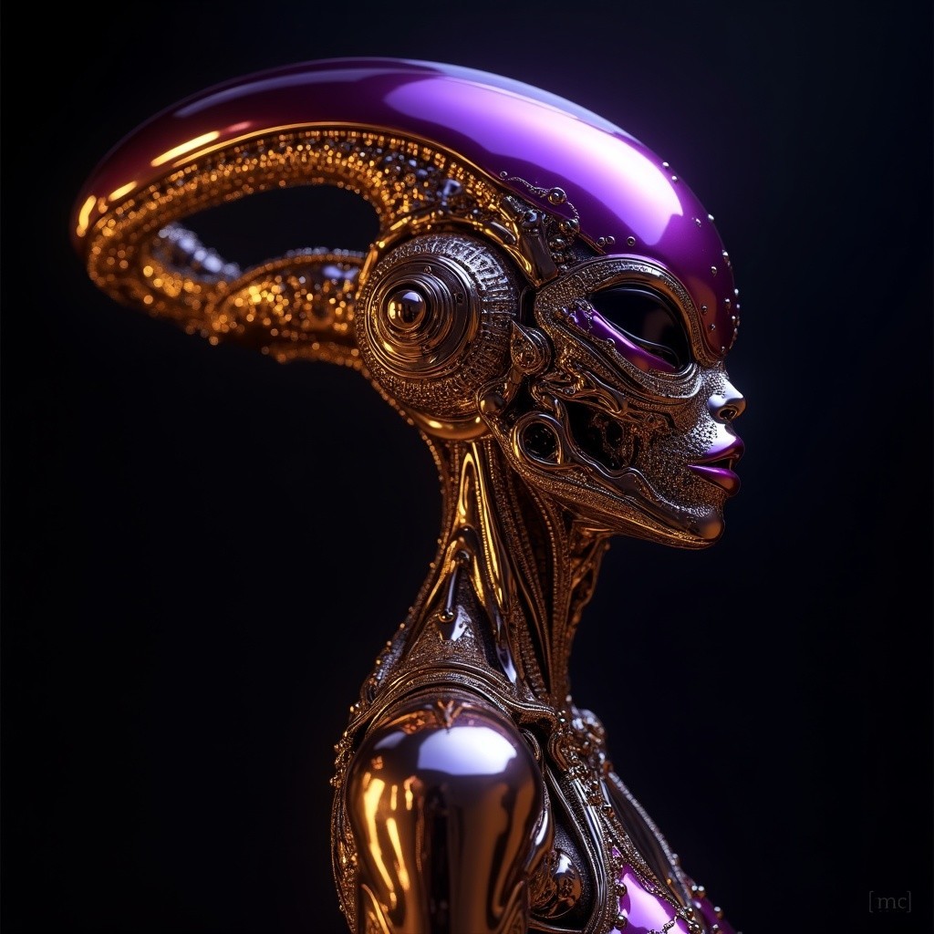 Futuristic Robot Design with Glossy Purple Headpiece