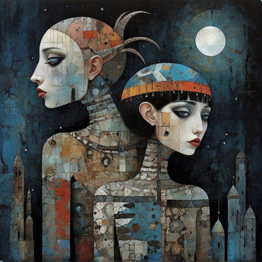 Stylized Figures in Surreal Fantasy Artwork