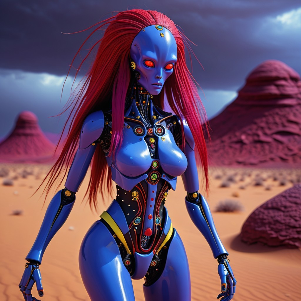 Futuristic Android in Surreal Desert Landscape