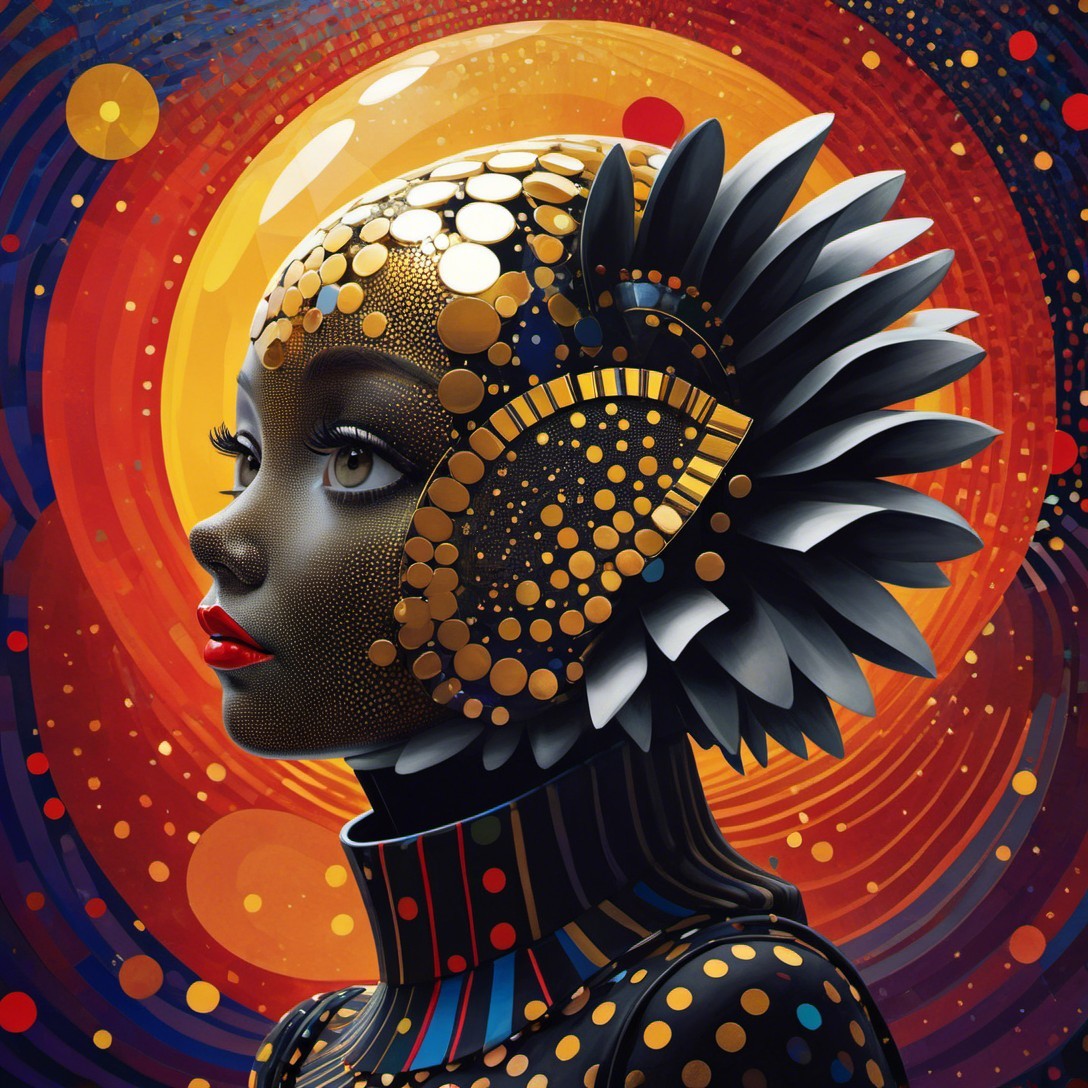 Intricate Illustration of a Woman in Profile with Headdress