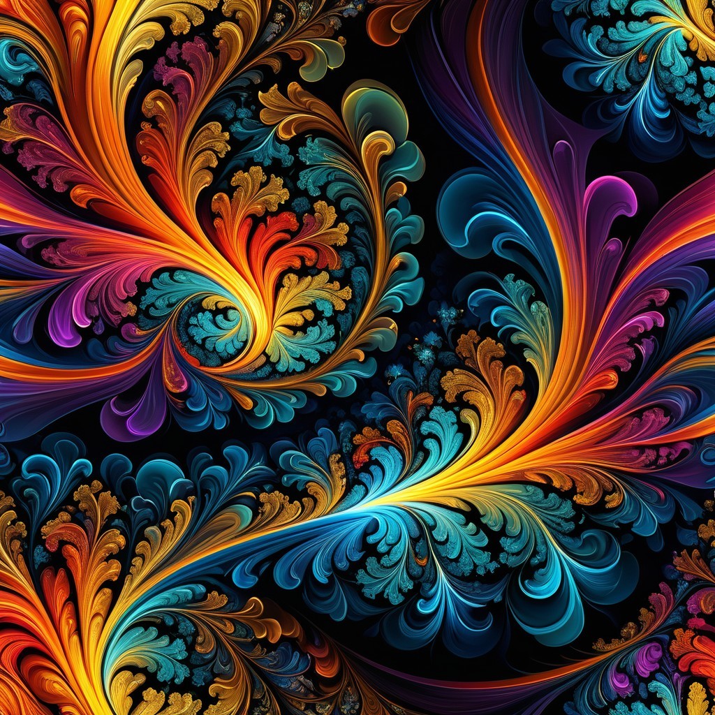 Vibrant Swirling Patterns in Rich Colors on Black Background