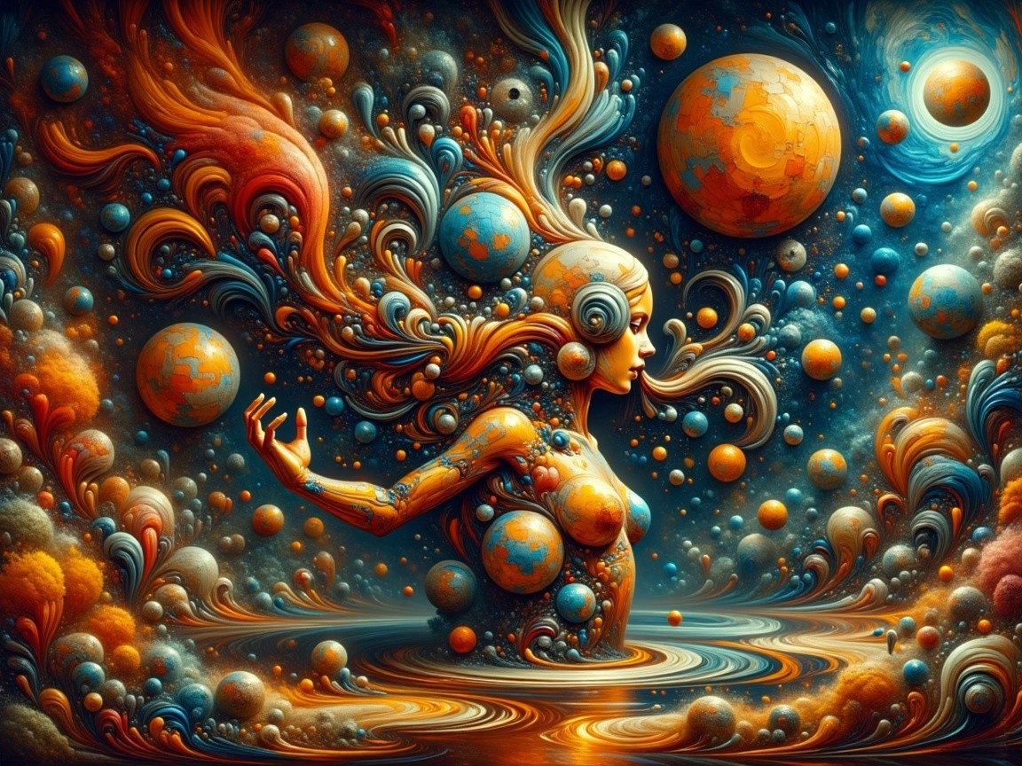 Surreal Cosmic-Themed Woman with Vibrant Colors