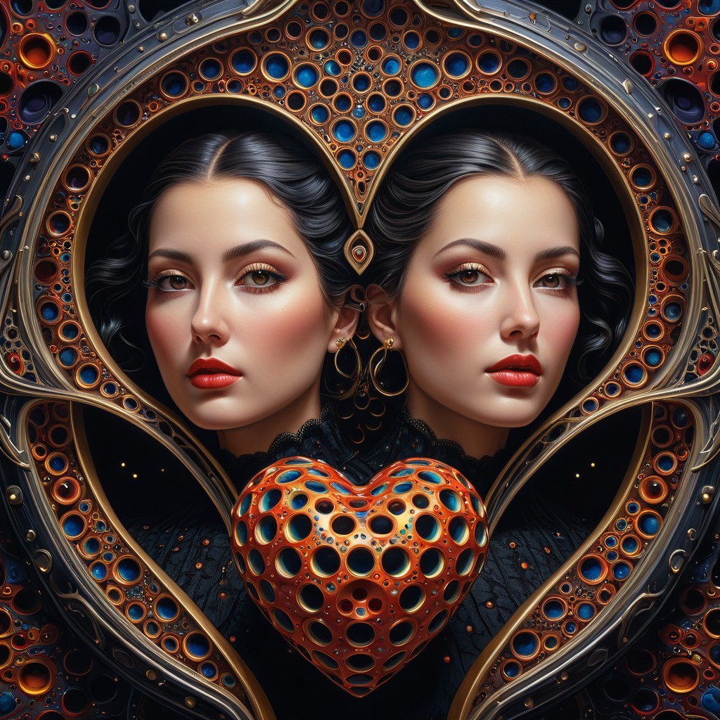 Elegant Women with Striking Makeup and Heart Pattern