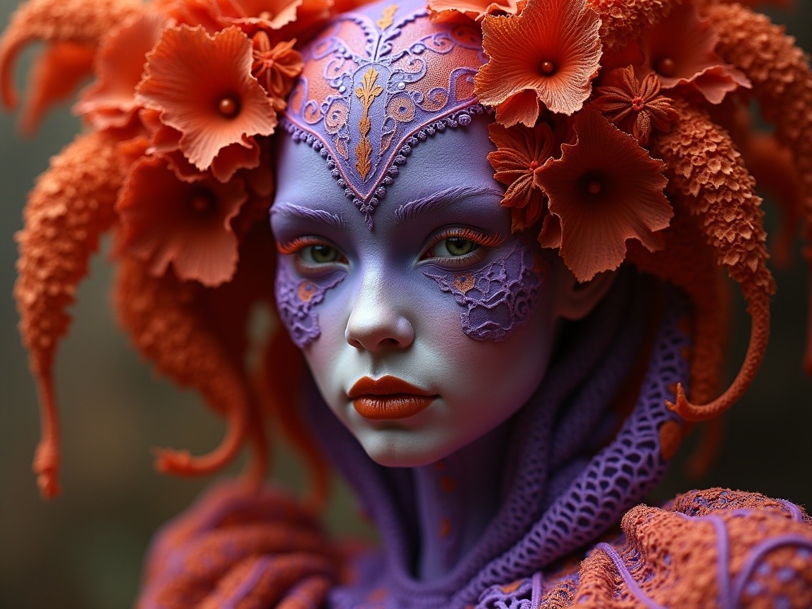 Lavender Fantasy Figure with Intricate Floral Details