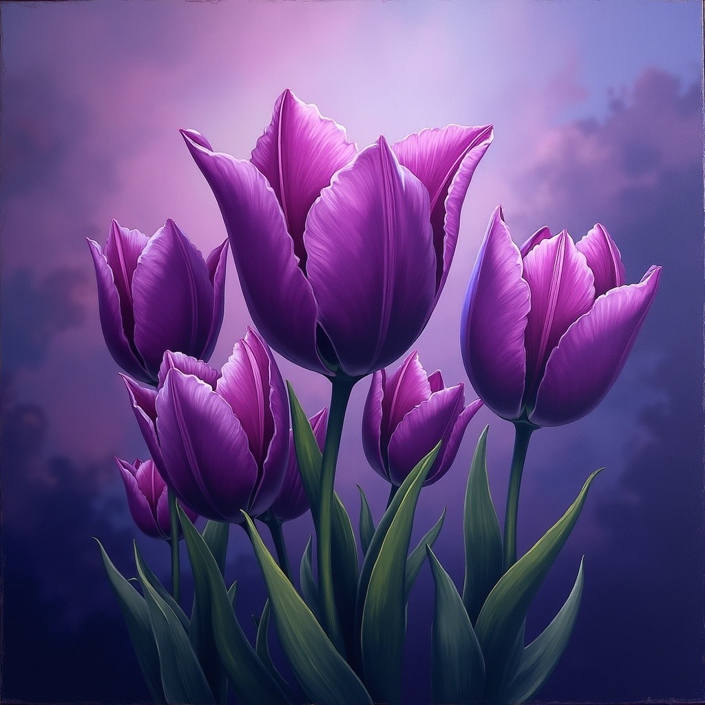 Vibrant Purple Tulips Against a Dreamy Background