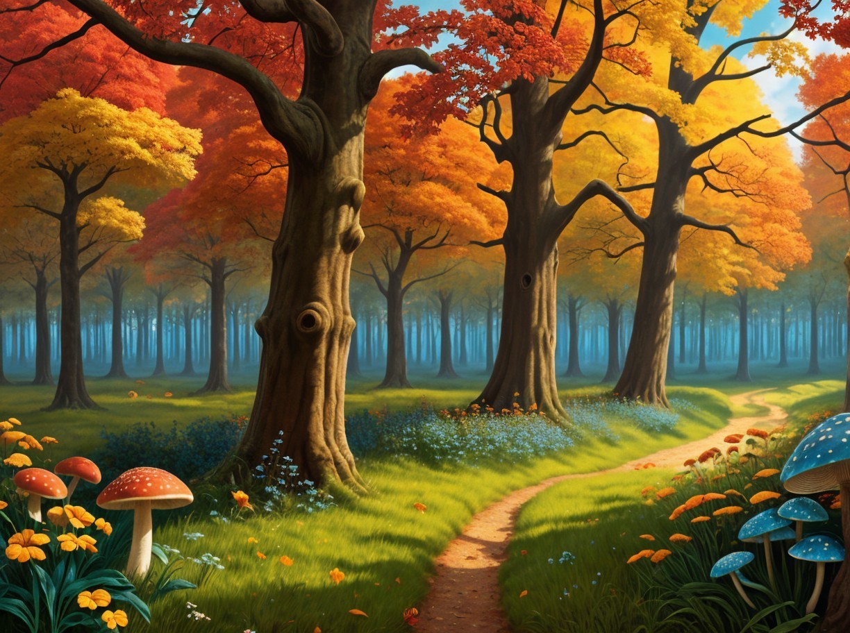 Vibrant Autumn Forest Scene with Colorful Foliage