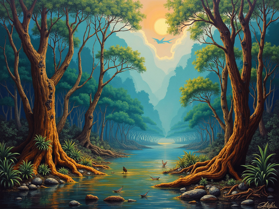 Serene Landscape with Trees and Tranquil River