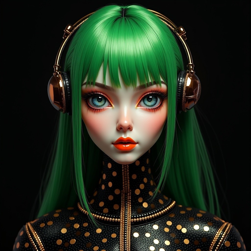 Vibrant Doll with Green Hair and Futuristic Outfit