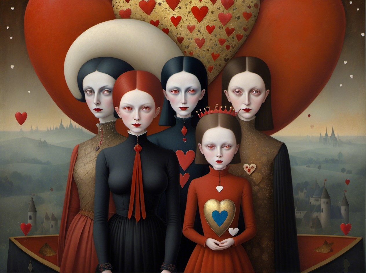 Semi-Realistic Painting of Five Women in Wonderland Style