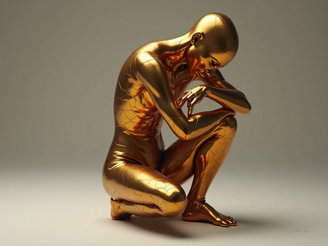 Humanoid Figure in Reflective Gold Finish and Design
