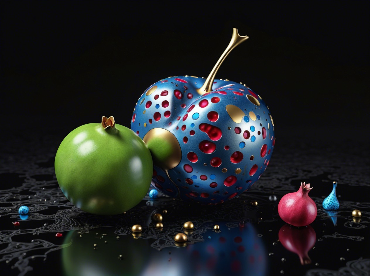 3D Render of Colorful Fruits and Decorative Objects