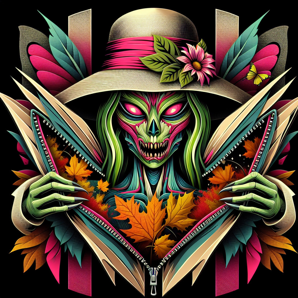 Surreal Design of a Skeletal Figure with Green Hair