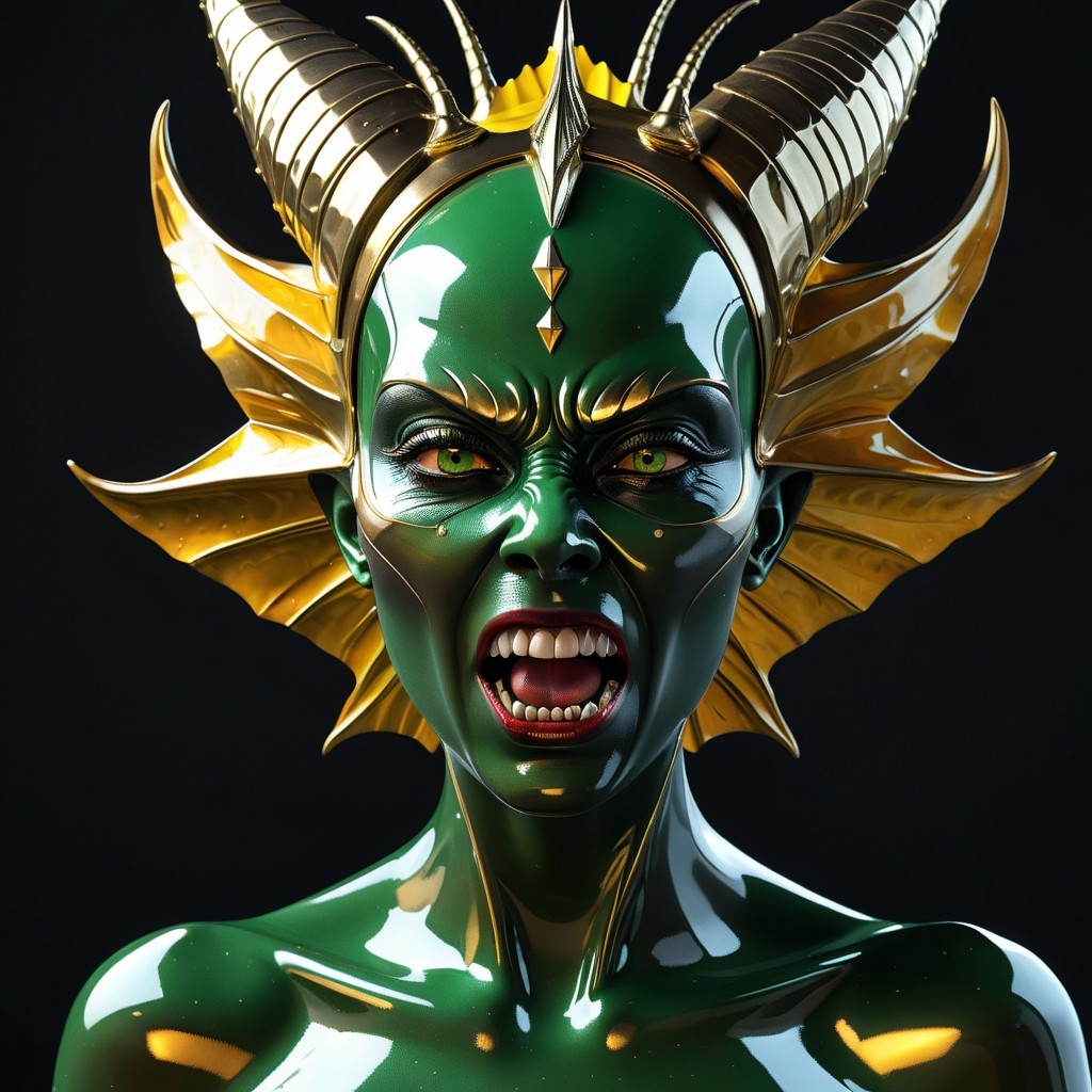 Vibrant Green-Skinned Character with Dramatic Features