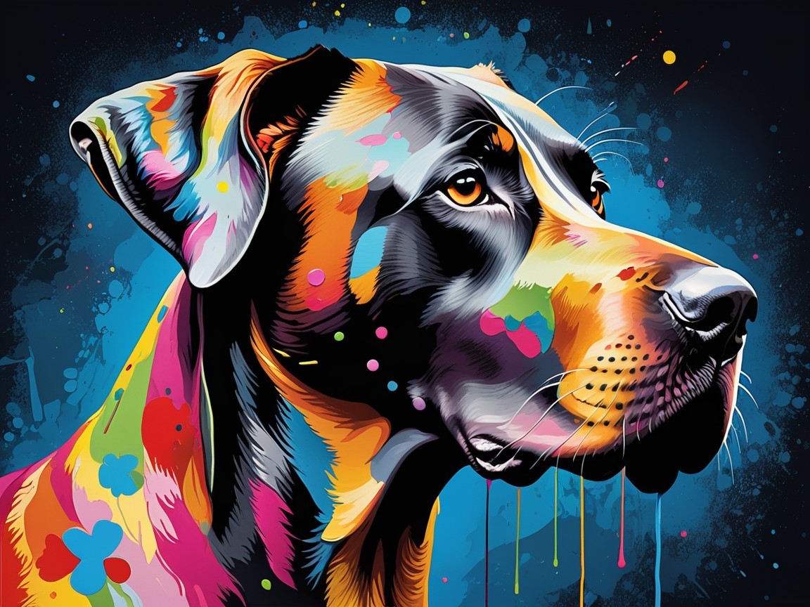 Vibrant Abstract Dog Head with Bold Colors and Patterns
