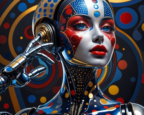 Futuristic robotic figure with metallic sheen and colors