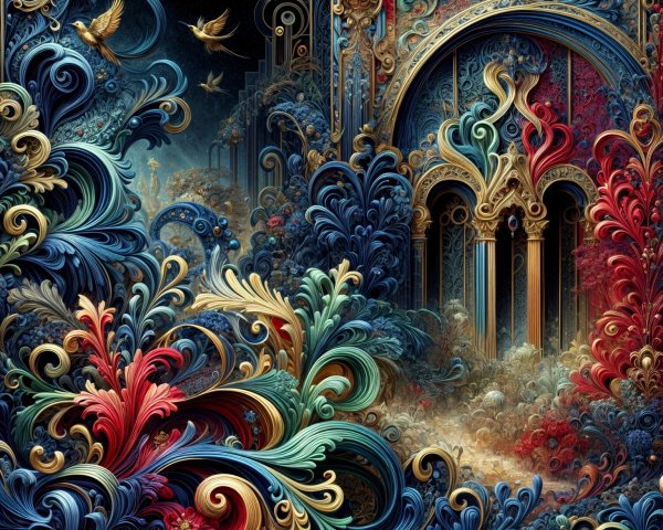 Vibrant Tapestry with Floral Motifs and Birds