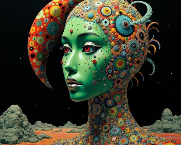 Surreal Alien Figure with Vibrant Green Complexion