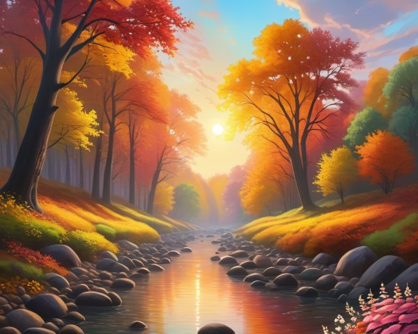 Autumn Landscape with Winding River and Colorful Foliage