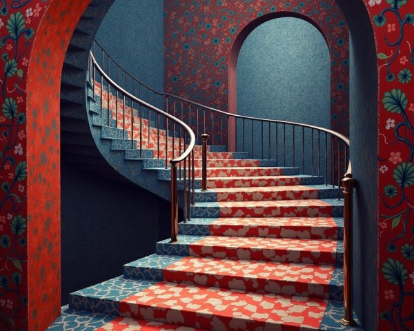 Vibrant Spiral Staircase with Floral Decor